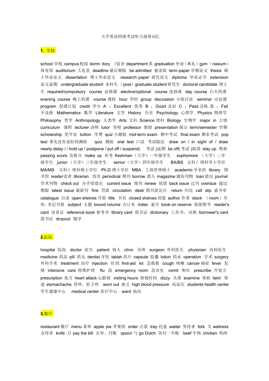 大学英语四级考试听力场景词汇_第1页