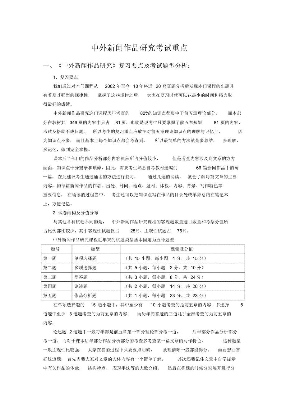 自学考试《中外新闻作品研究》考试重点_第1页