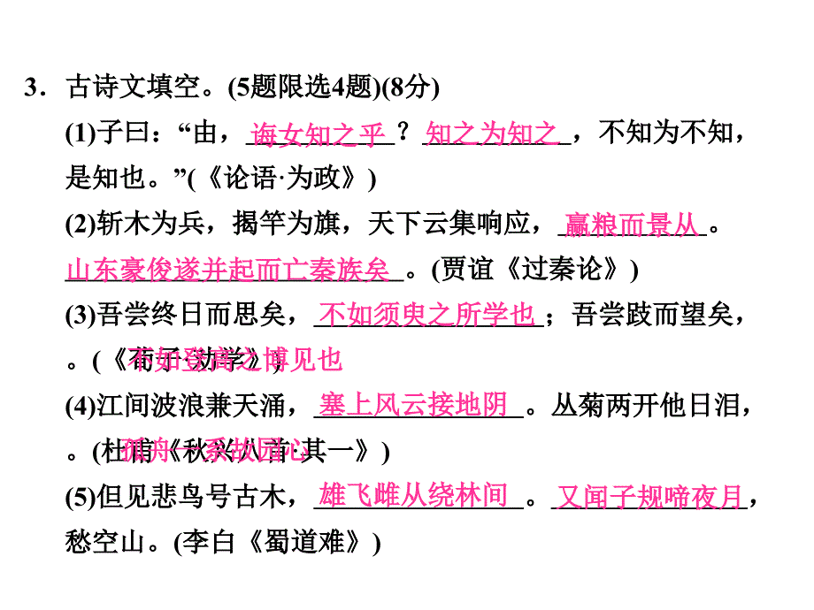 2014届高三语文总复习专题10名句名篇默写_第4页