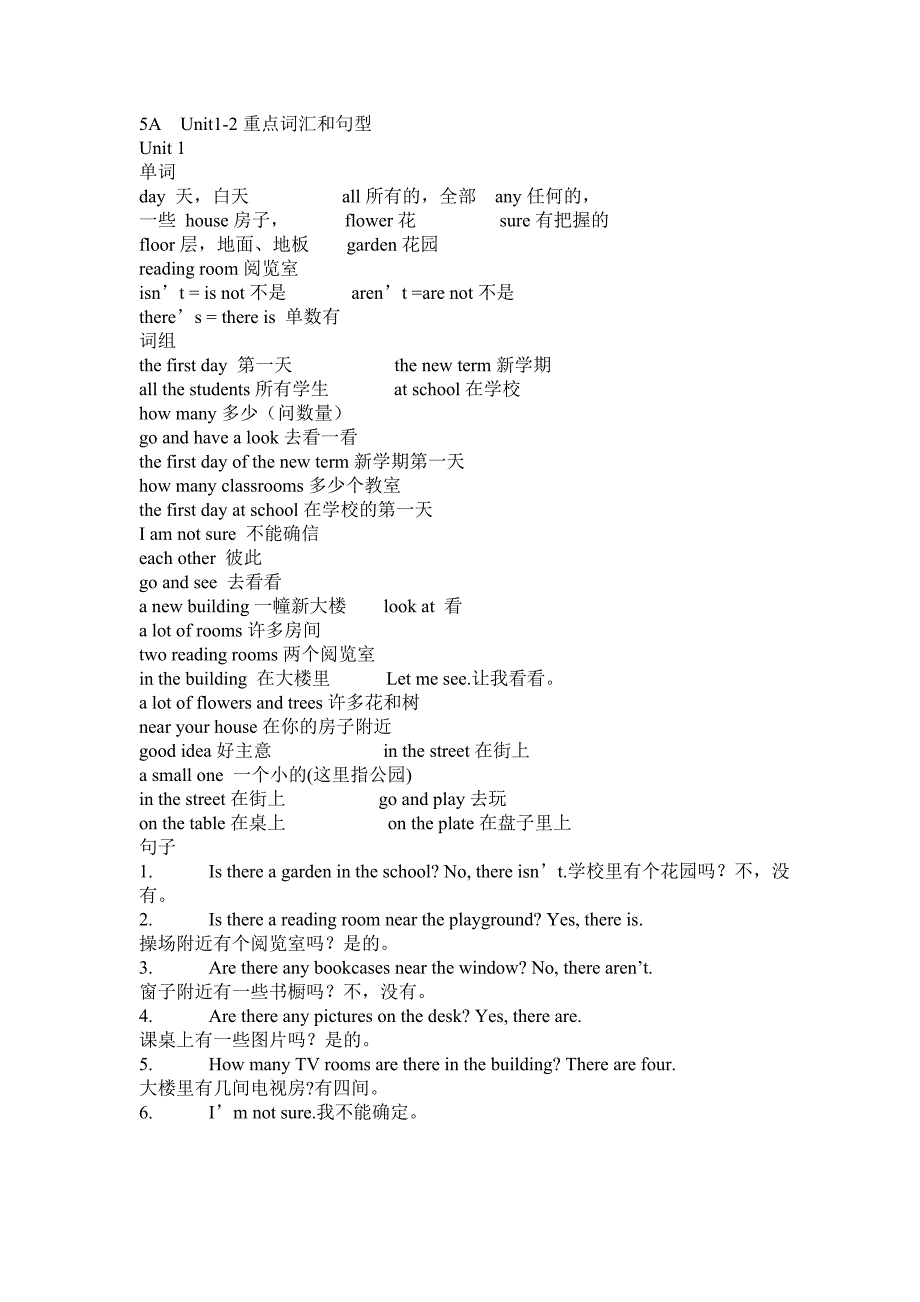 5AUnit1-4重点词汇和句型_第1页