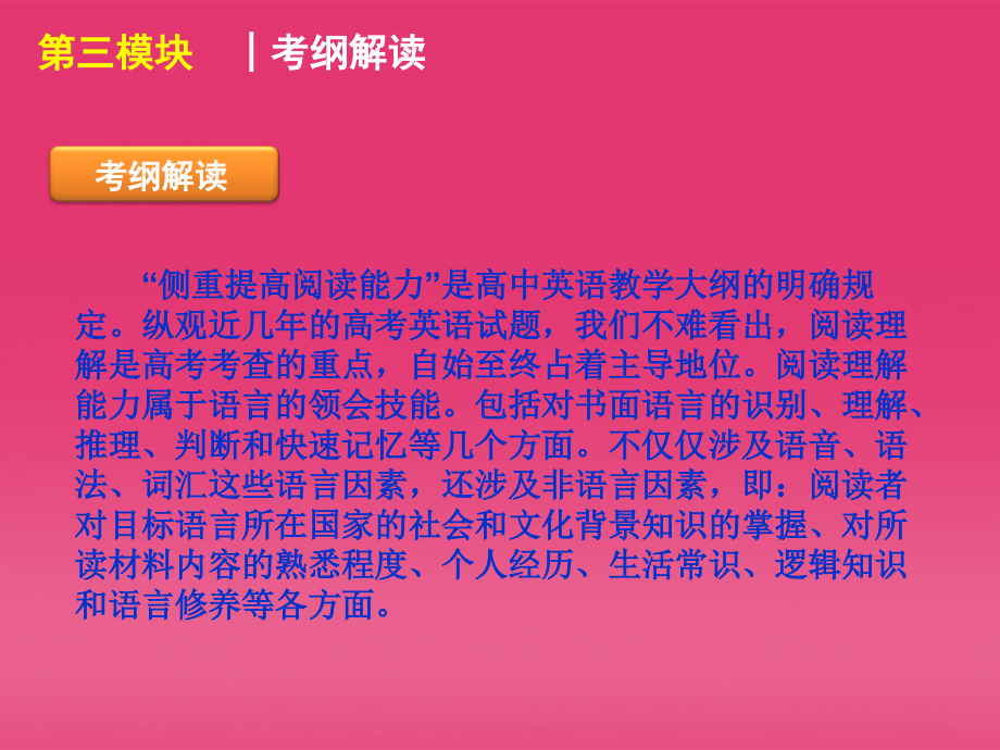 湖北省2012届高三英语二轮复习 第3模块 阅读理解 模块综述精品课件_第3页