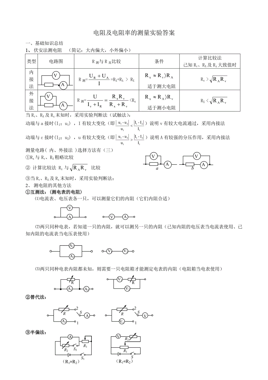 电阻及电阻率的测量实验结果解析_第1页