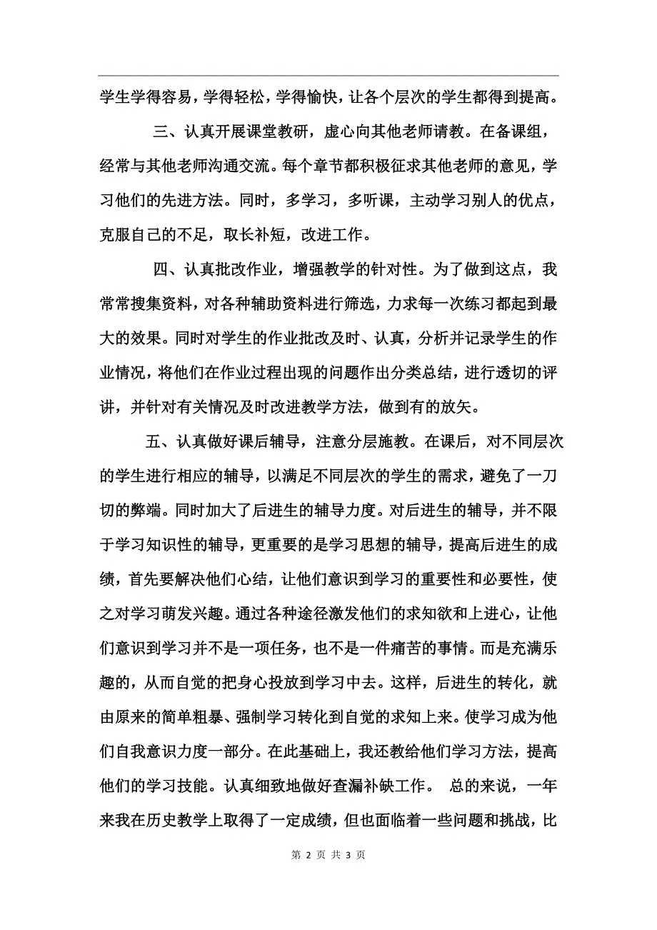 初中历史教师个人工作总结_第2页