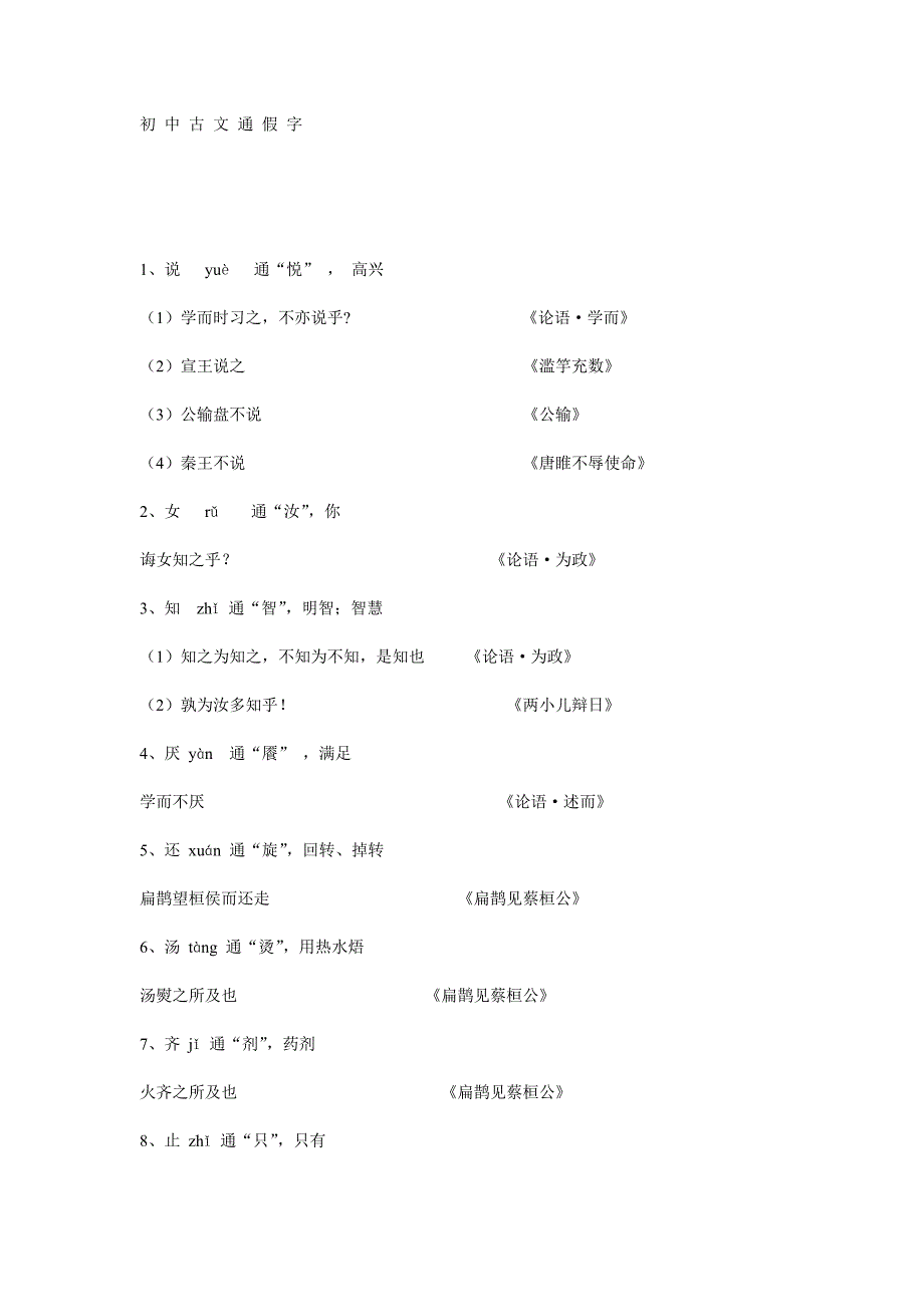 初 中 古 文 通 假 字_第1页