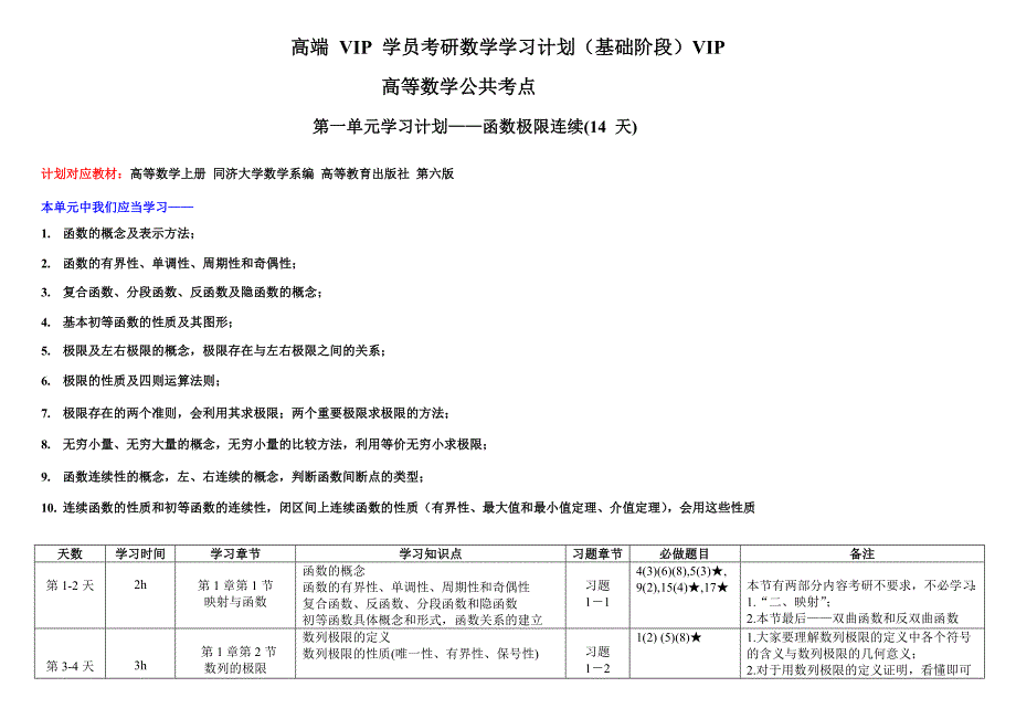 高端VIP学员考研数学学习计划公共知识章节_第1页