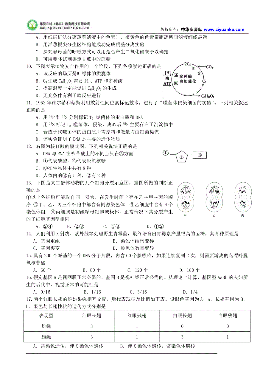 江苏省东台市创新学校2014-2015学年高二12月月考生物(必修)试题_第2页