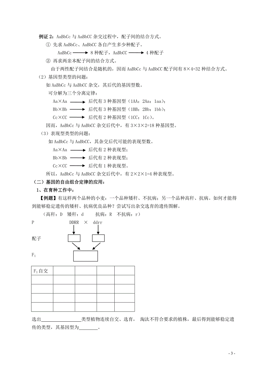 江苏省姜堰张甸中学高三生物一轮复习 基因自由组合定律教学案_第3页