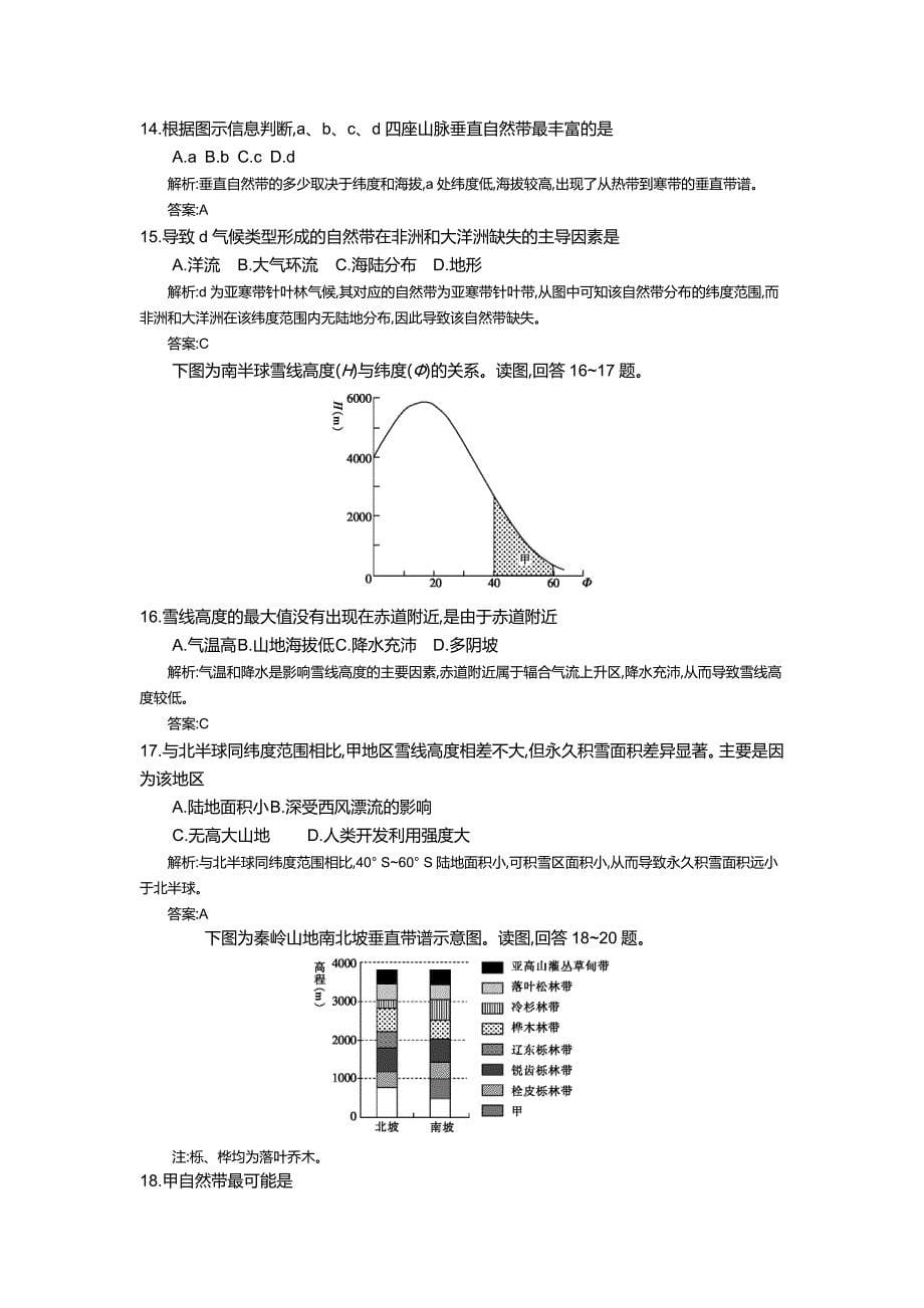 【全国100所名校单元测试示范卷】2016高考地理（湘教版）一轮复习配套试题：第四章、自然地理环境的整体性与差异性湘教版（教师用卷）_第5页