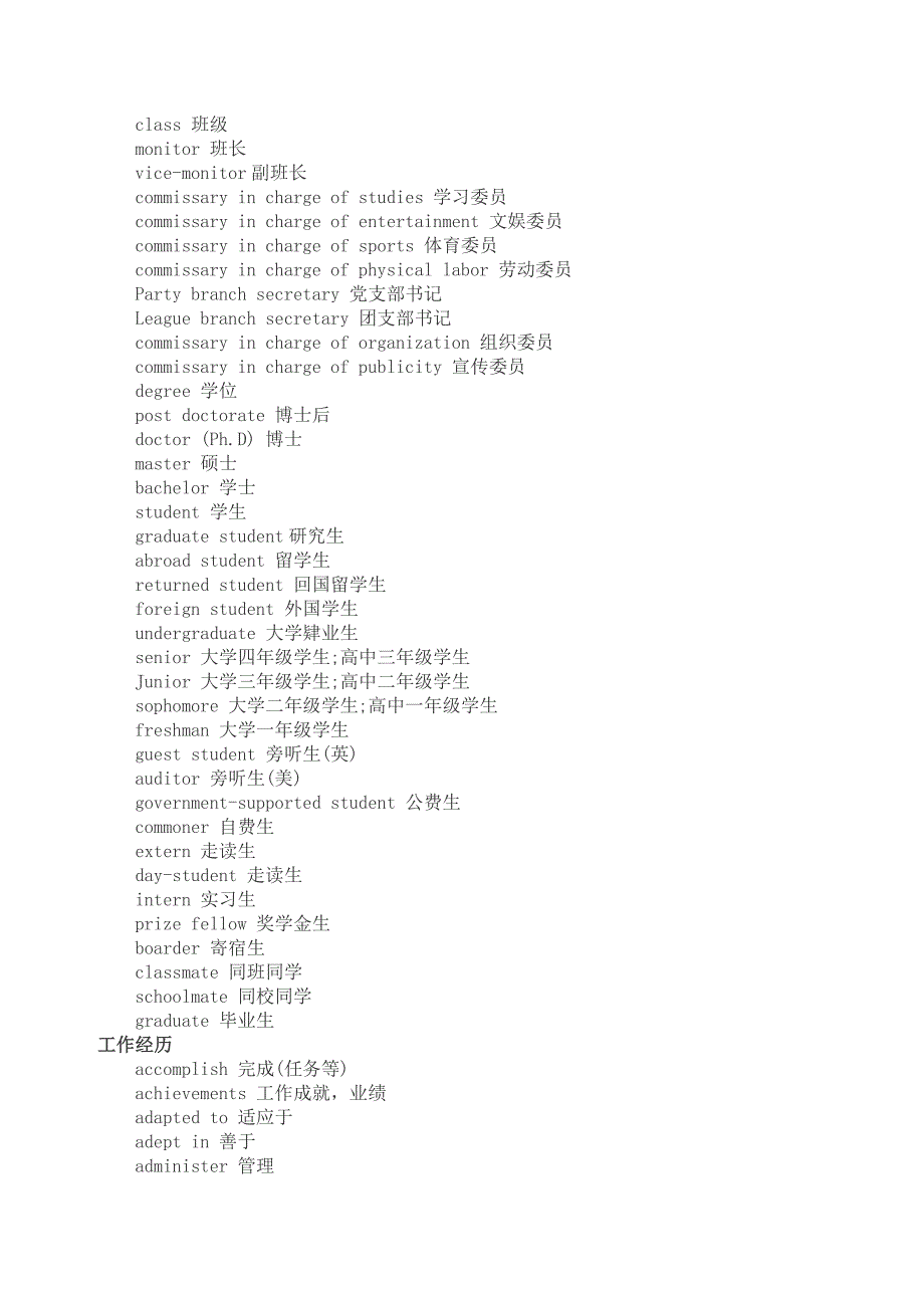 美国留学文书写作个人简历词汇大全_第4页