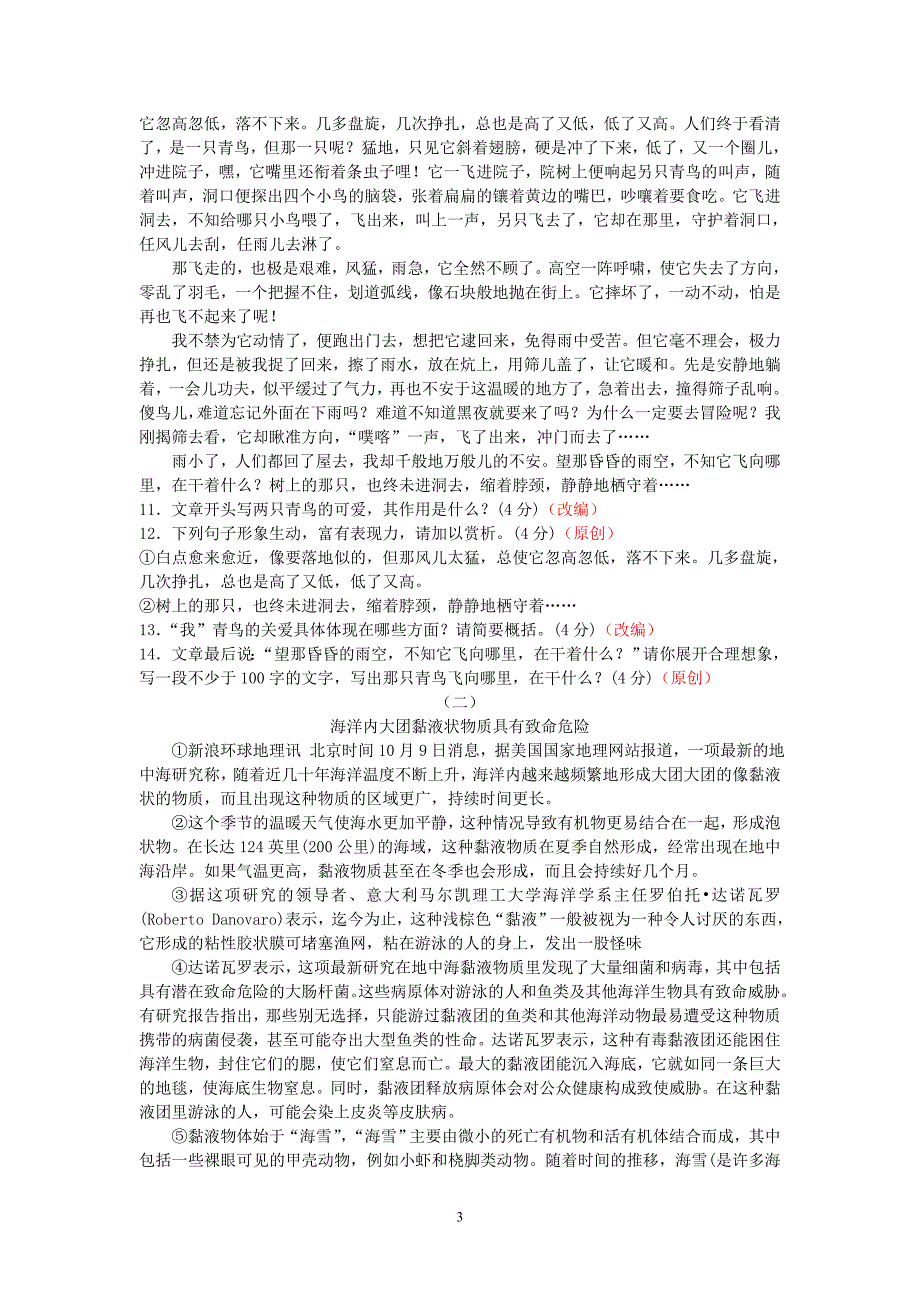 2012语文中考最新模拟测试卷11_第3页