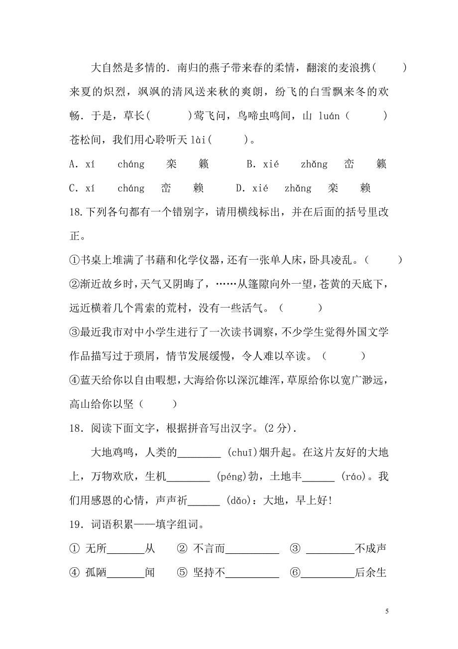 2012年中考语文复习专题训练：语音文字_第5页