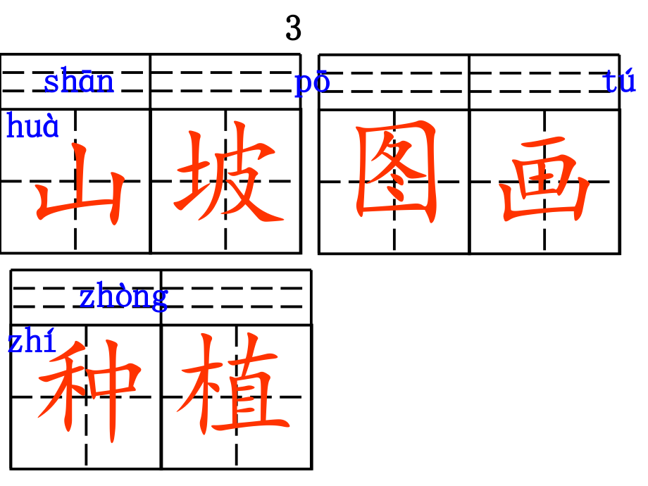 沪教版语文一年级第二学期_看拼音写汉字(田字格)_第3页