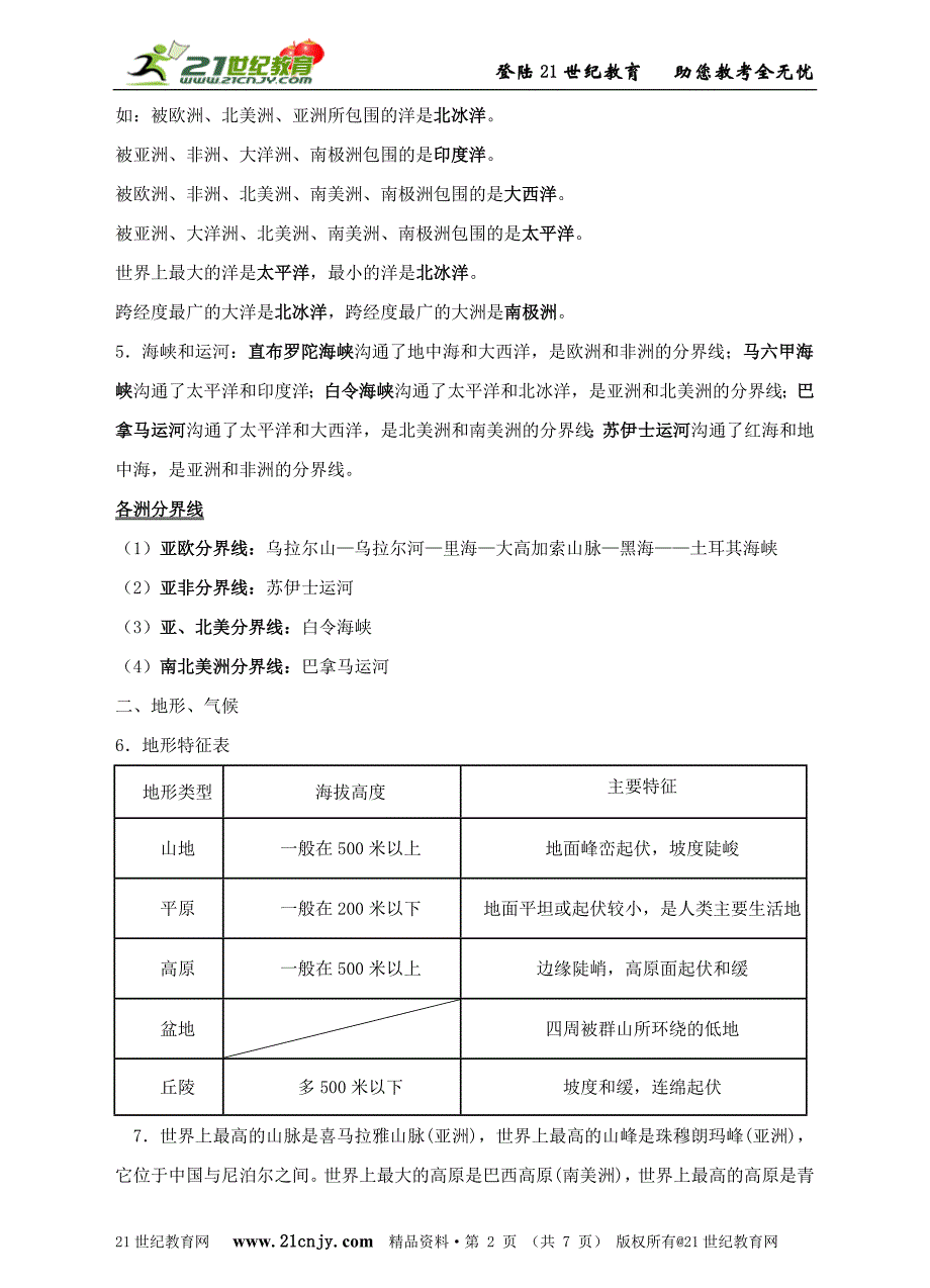 七年级历史与社会第二单元 人类共同生活的世界(复习资料)_第2页