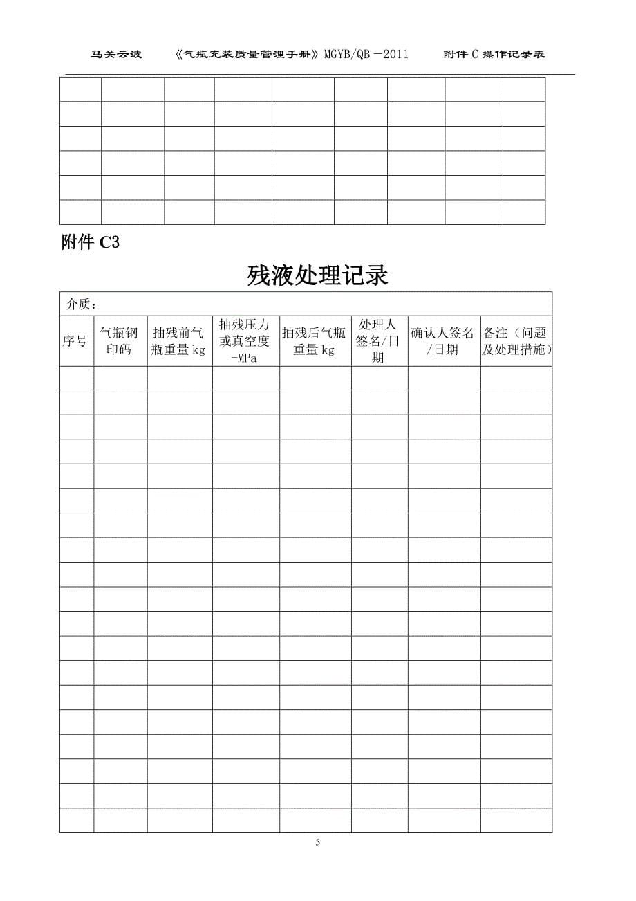 马关县云波液化气库气瓶充装质量管理手册附件C操作记录表_第5页