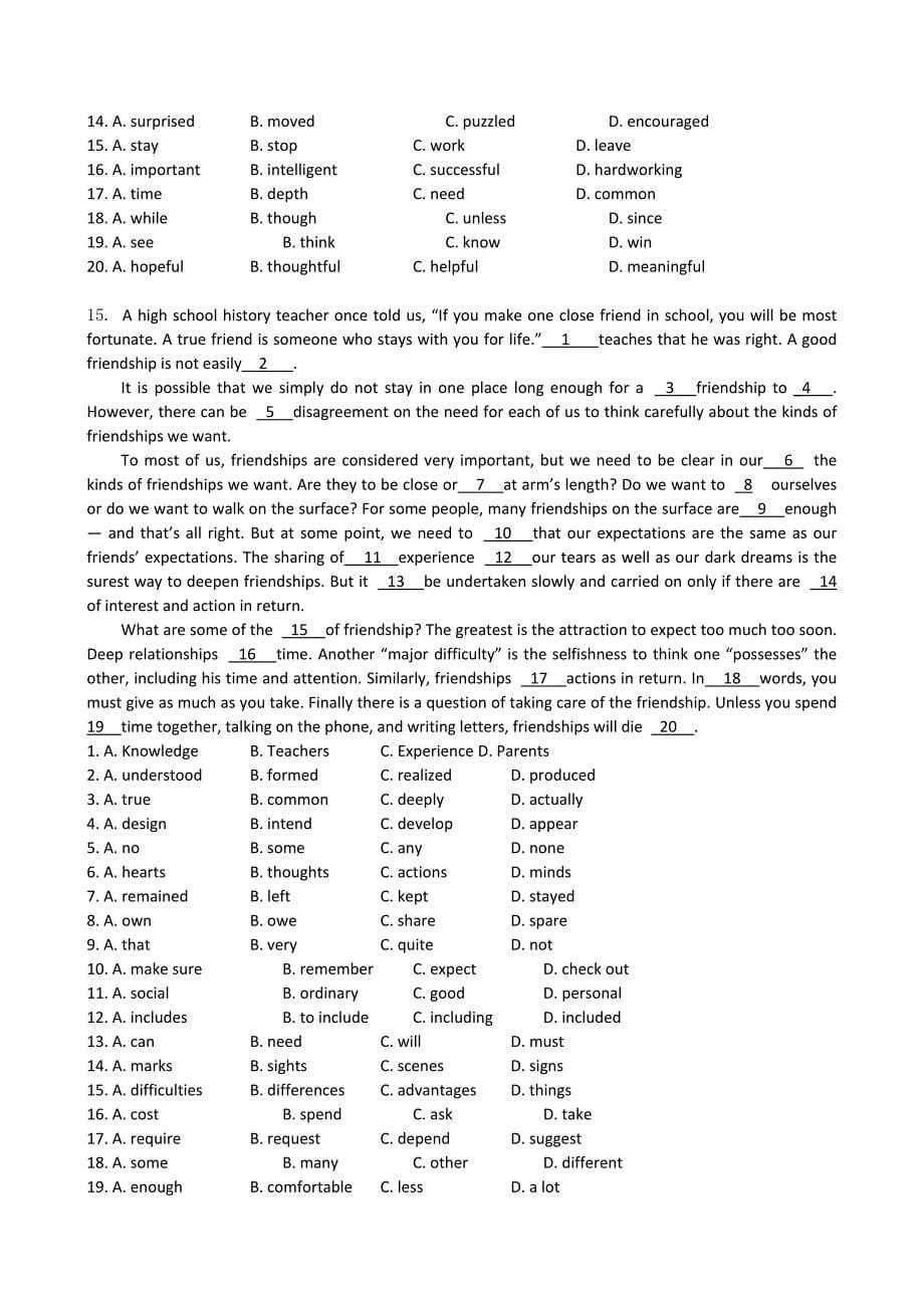 吉林省2013-2014学年高一上学期英语（必修1）过关检测（5） 含答案_第5页