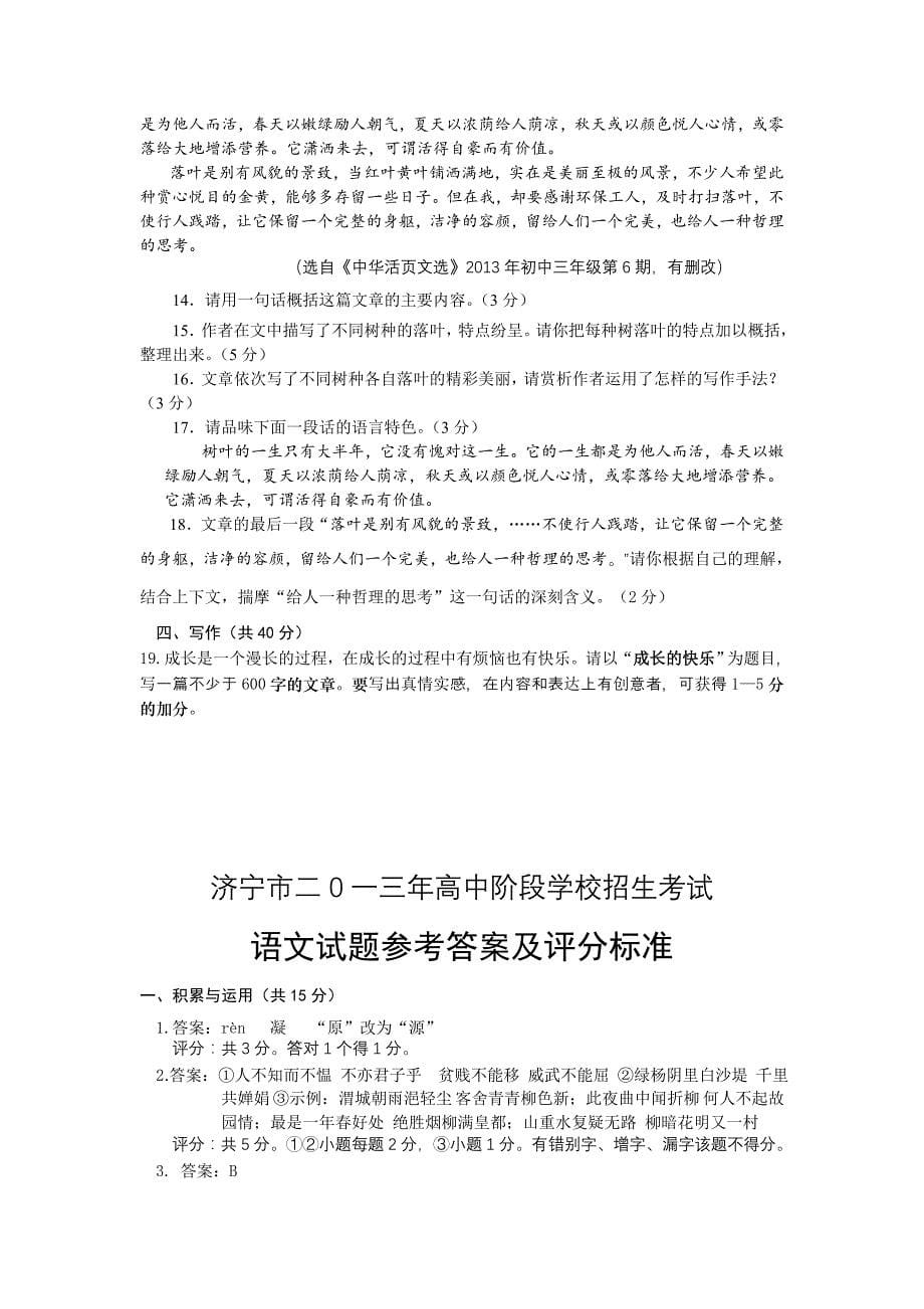 2013山东济宁中考语文试卷及答案_第5页
