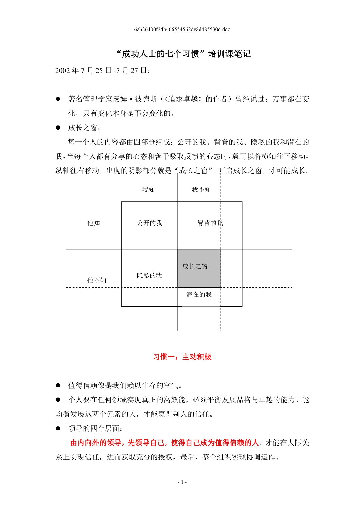 “成功人士的七个习惯”培训课笔记_第1页