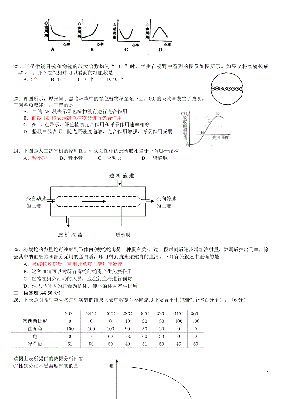 初中生物学竞赛试题及答案_第3页