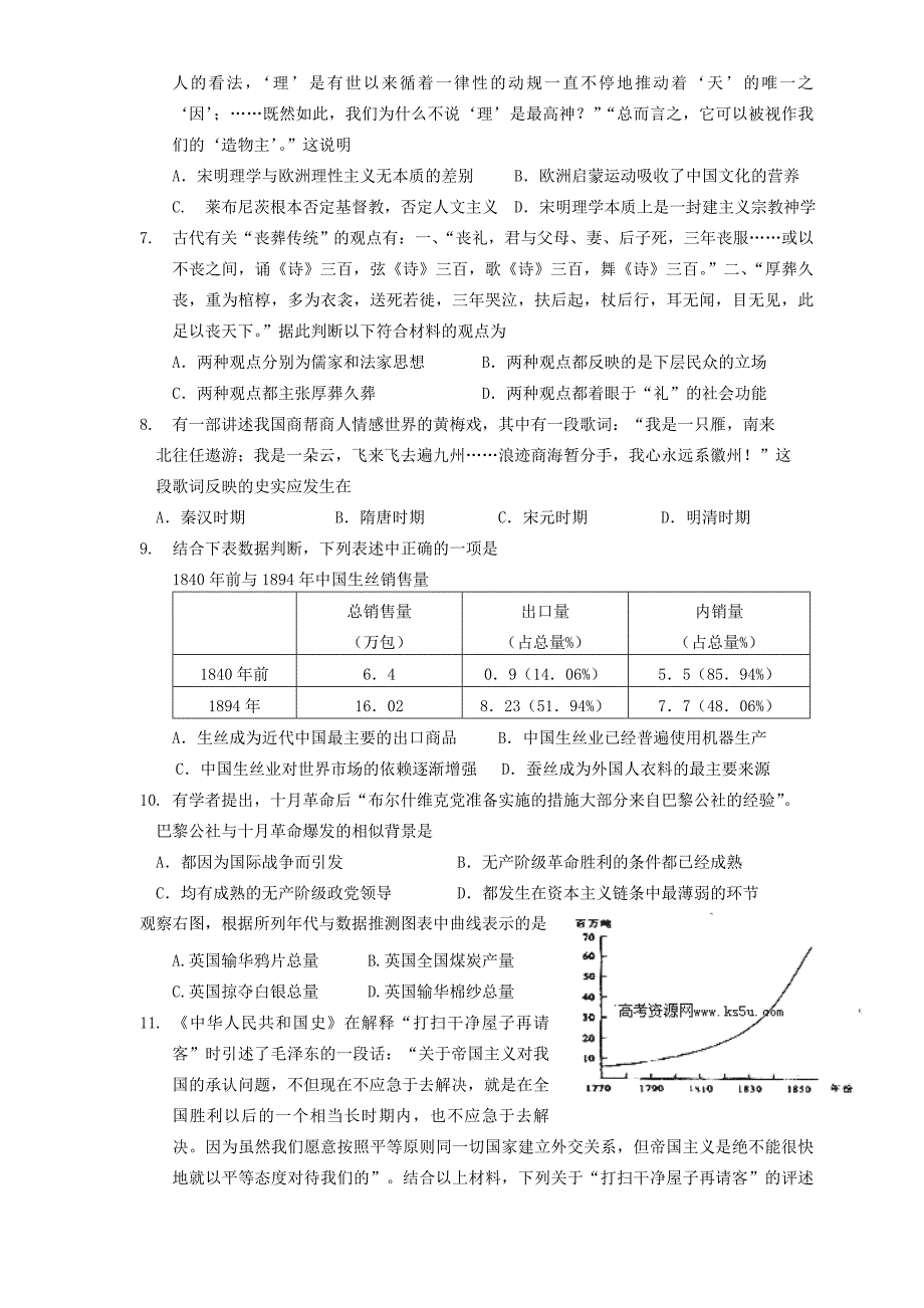 山东省东营市一中2014届高三上学期第三次模块考试历史试题含答案_第2页