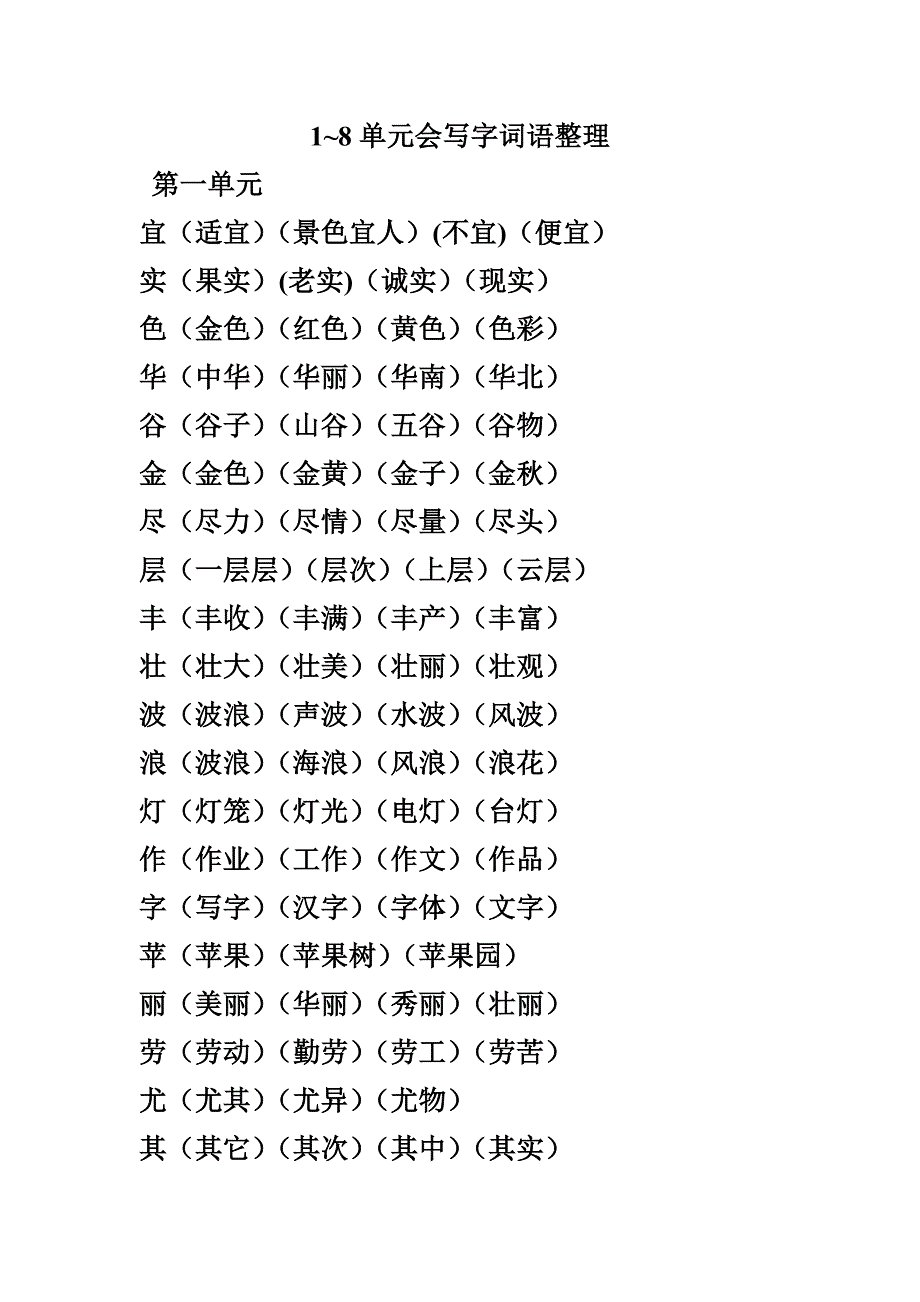 单元会写字词语整理_第1页