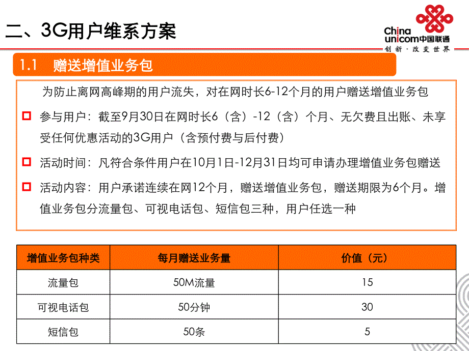 中国联通贵州分公司3G用户维系方案_第4页