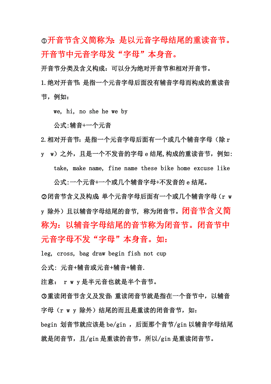 开音节闭音节重读闭音节重读音节非重读音节含义及构成_第1页