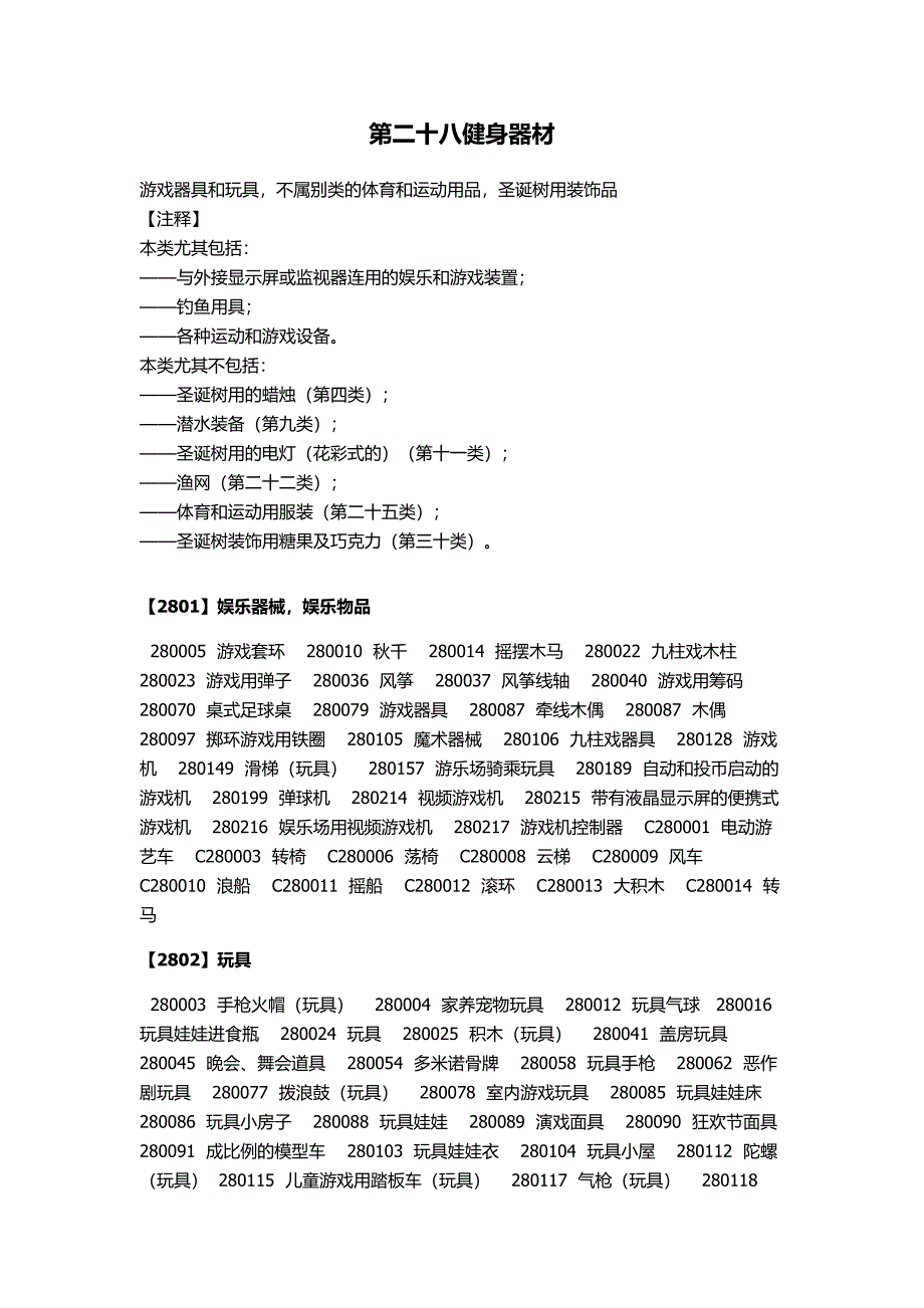 商标类似商品和服务区分表2014版(和商标局申报系统一致)28类_第1页