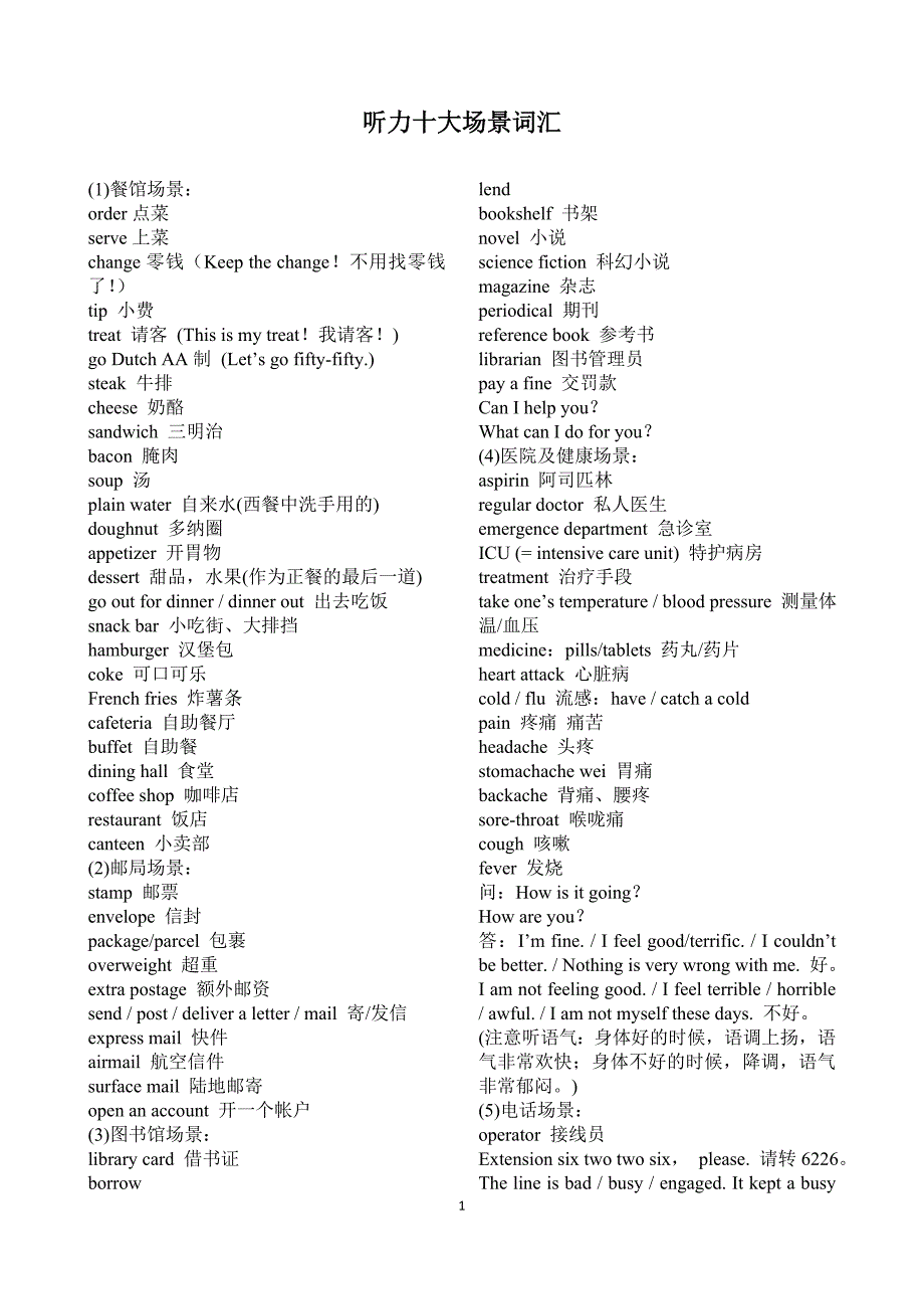 听力十大必备场景词汇精选_第1页