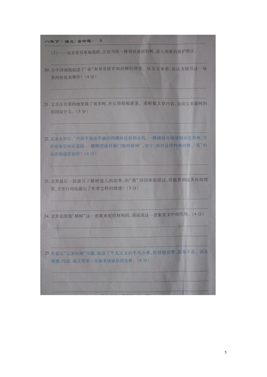 （名校调研系列卷）吉林省2015-2016学年八年级语文下学期期末考试试题（扫描版） 新人教版_第5页