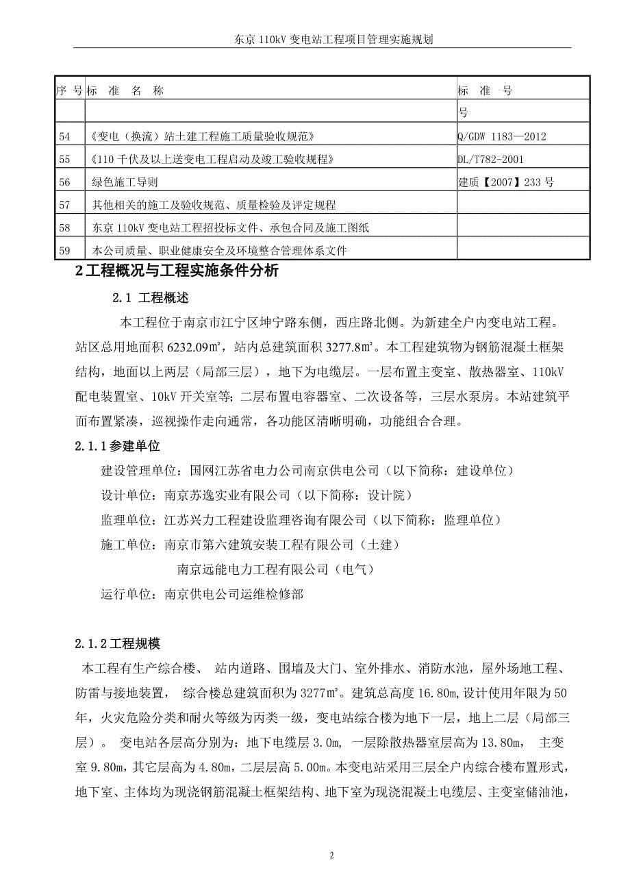 东京110kV变电站工程项目管理实施规划_第5页