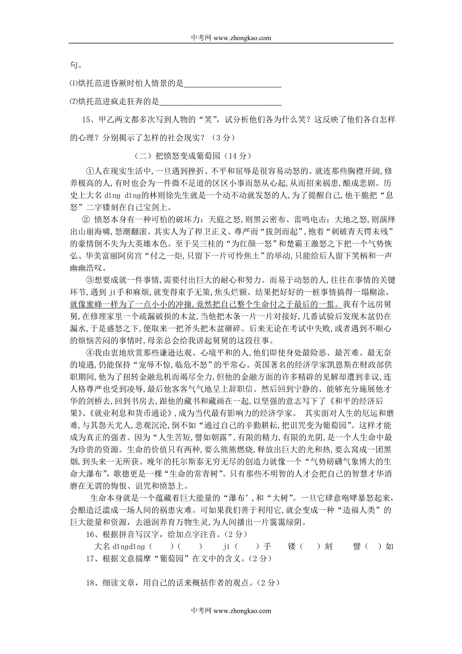 2008-2009学年第一学期将军山学校九年级第一次月考语文试卷_第3页