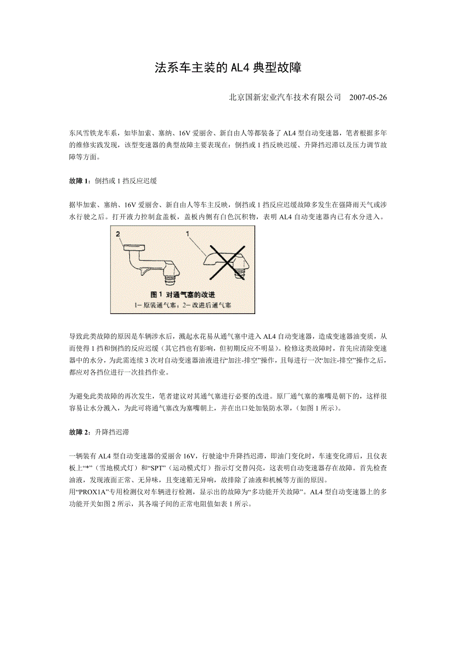 法系车主装的AL4典型故障_第1页