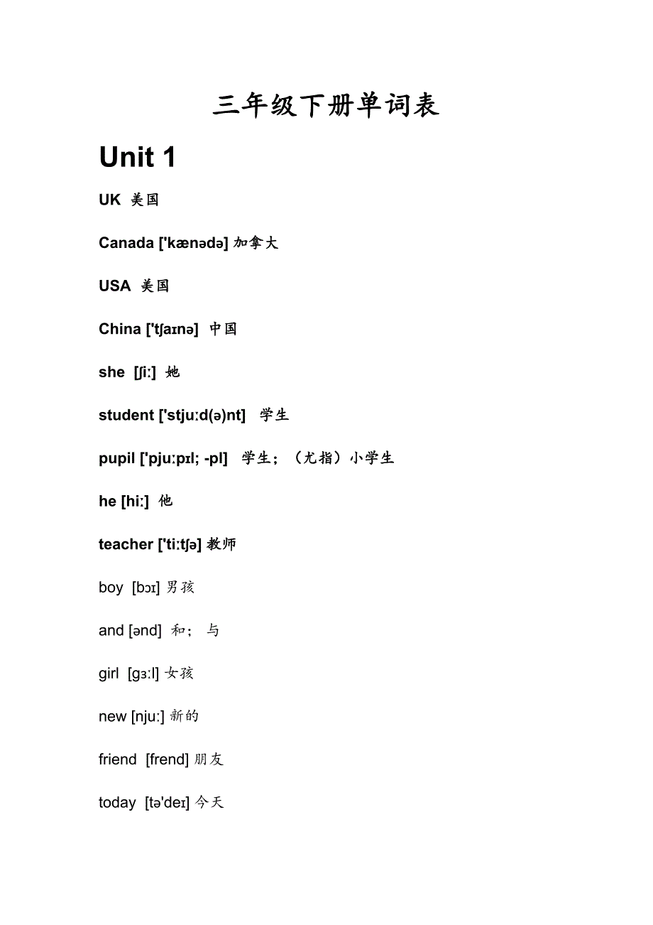 人教版pep小学三年级下册词汇(有音标)_第1页