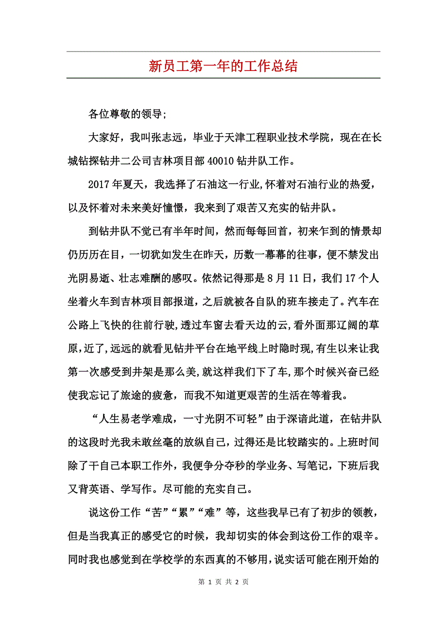 新员工第一年的工作总结_第1页