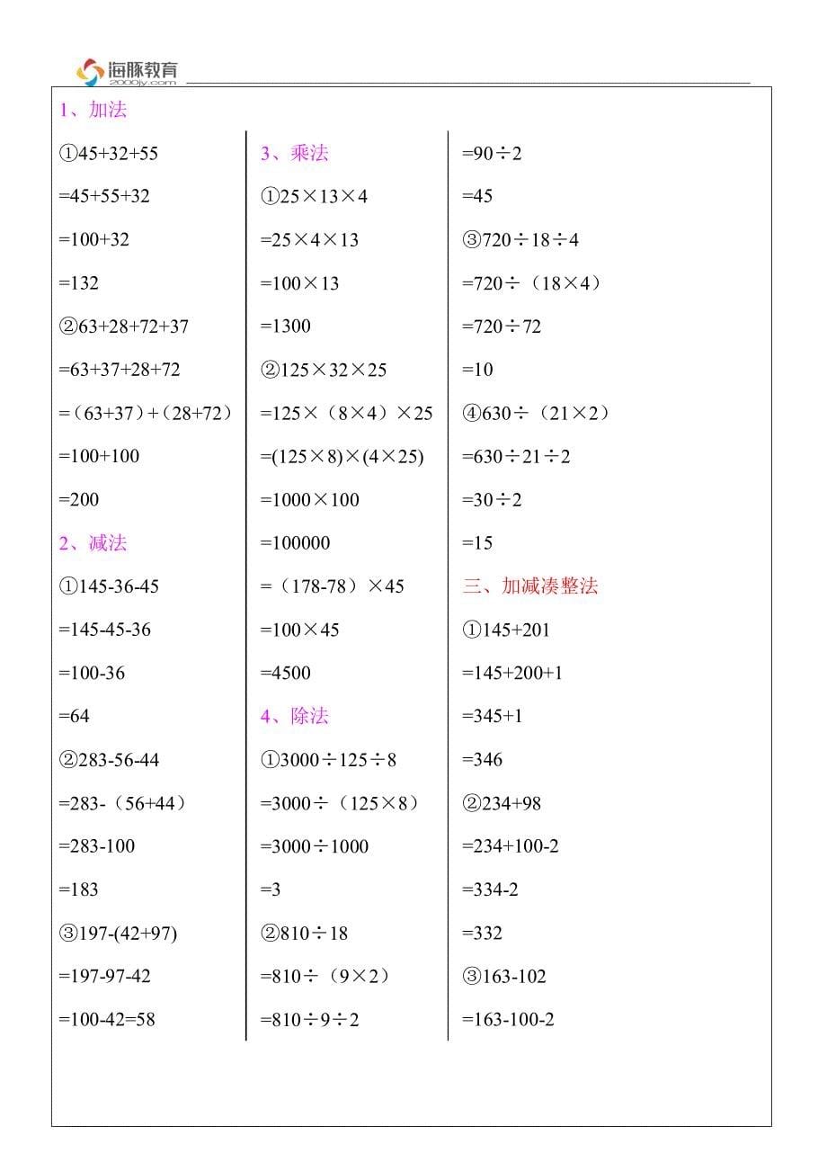 四年级期末复习混合运算及简便运算_第5页