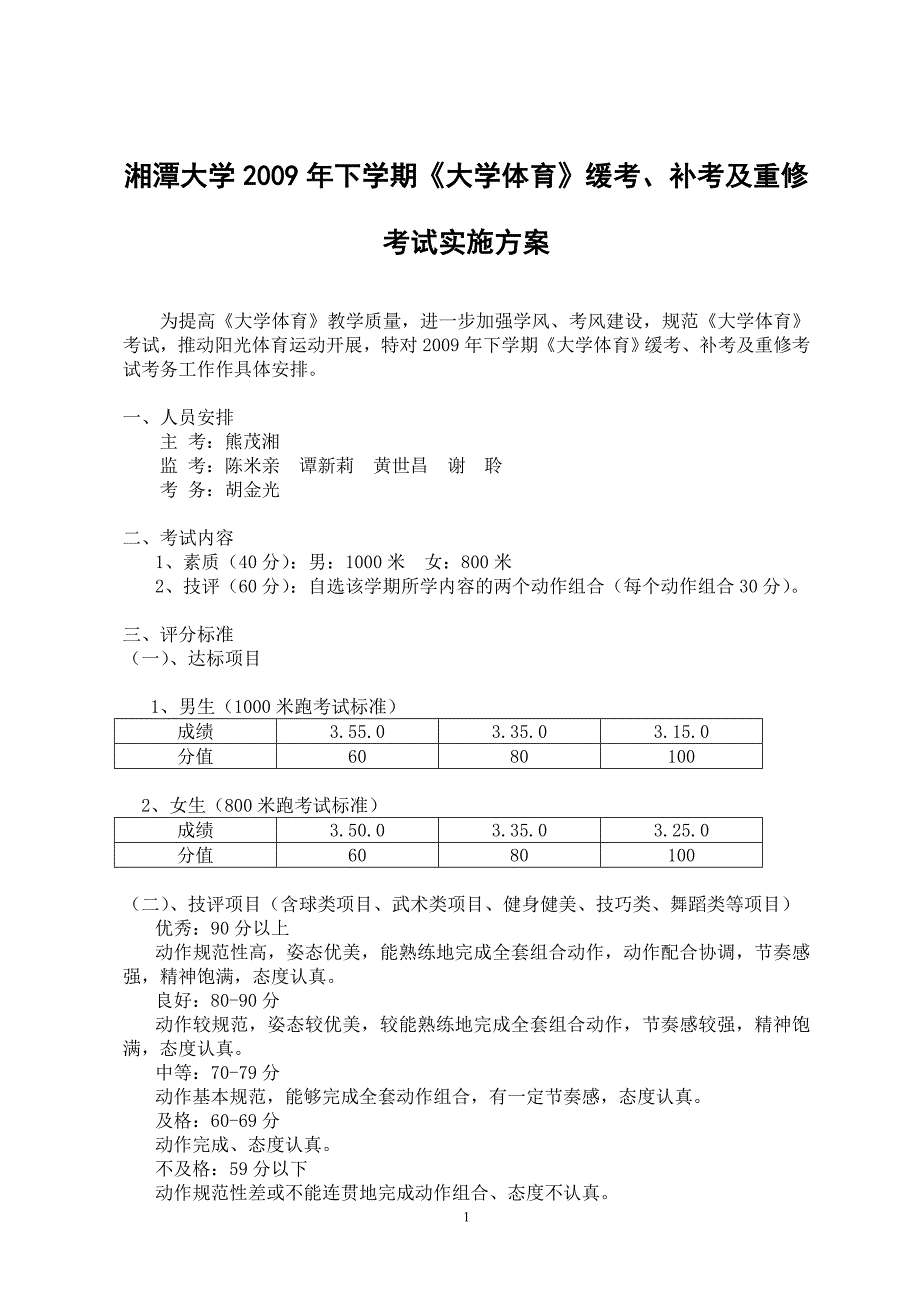 湘潭大学2009年下学期《大学体育》缓考补考及重修_第1页