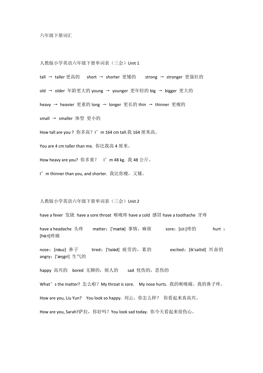 人教版小学英语单词表六年级下册词汇_第1页