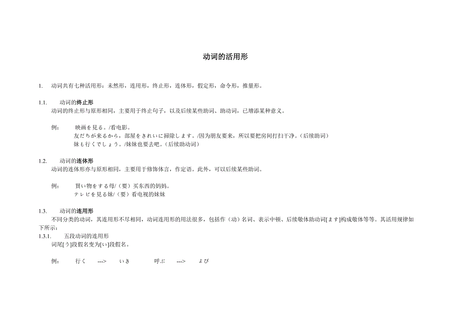 日语动词的7种活用形整理_第1页