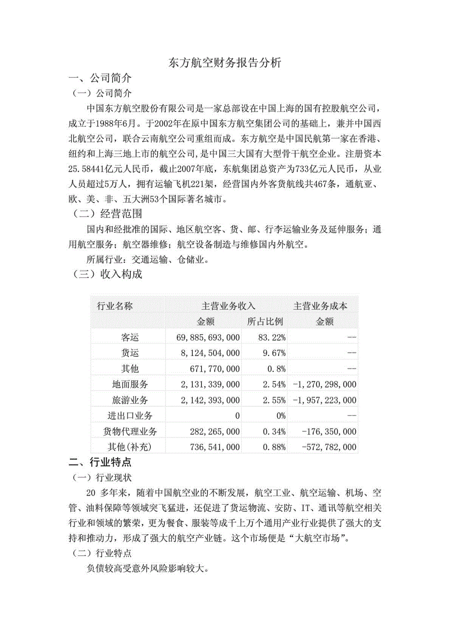 财务报表分析作业--东方航空_第1页