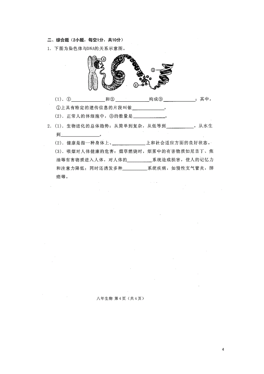 广东省潮州市潮安区2015-2016学年八年级生物下学期期末考试试题（扫描版） 新人教版_第4页