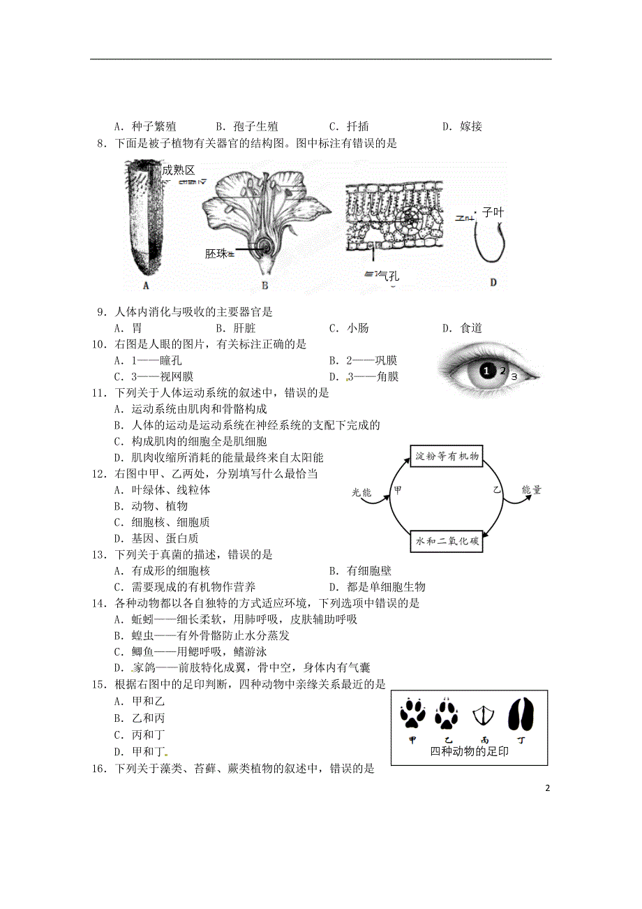 湖南省株洲市2013届初中生物毕业学业试题_第2页