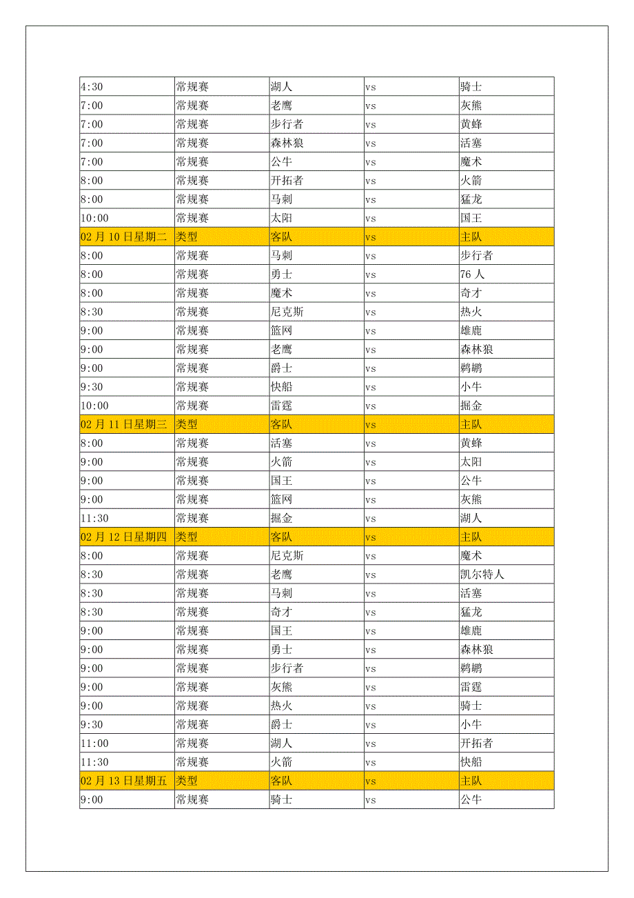 2015NBA常规赛2月份赛程表_第3页