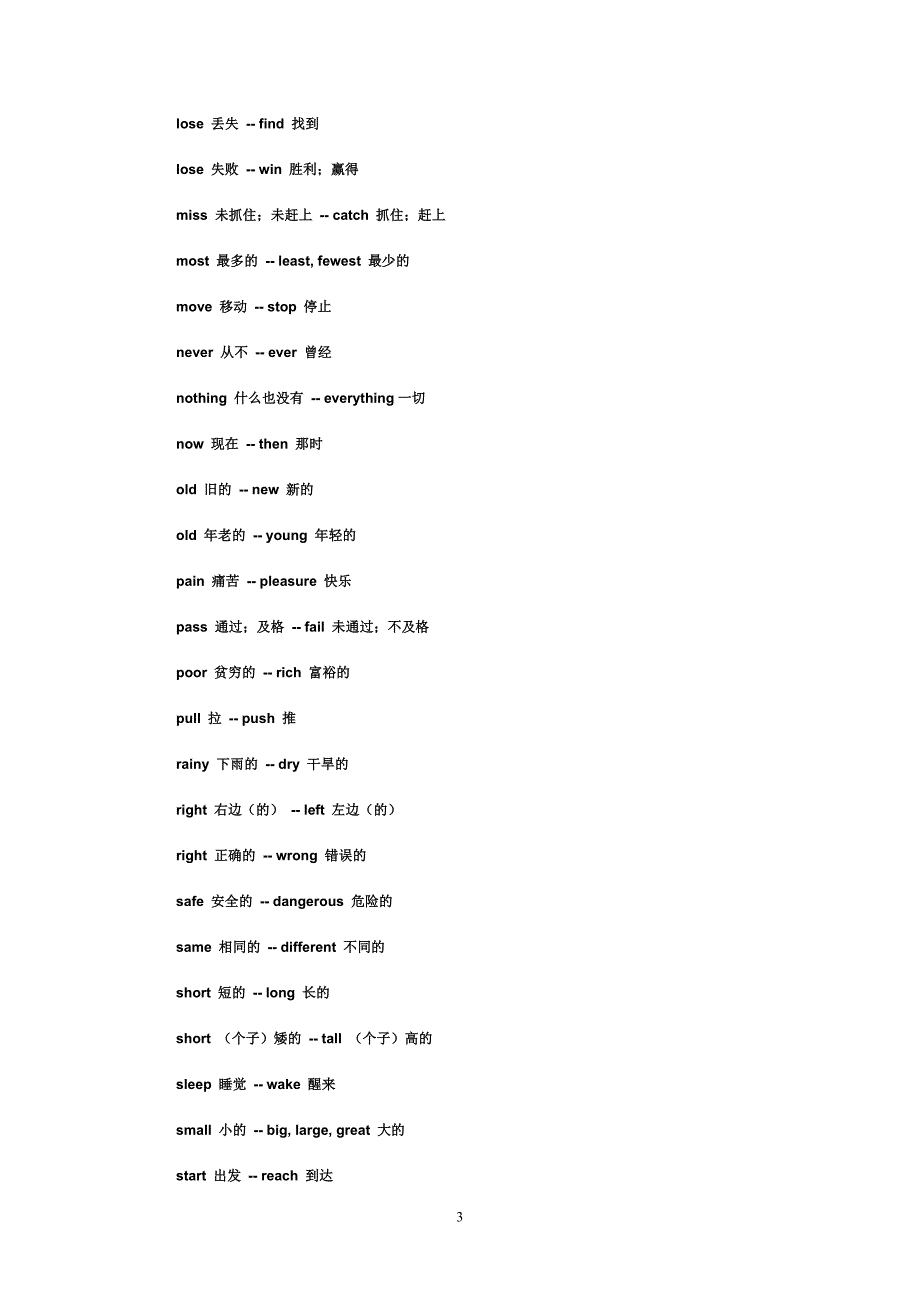 初中常见英语反义词、同义词、同音词及词形转换_第3页