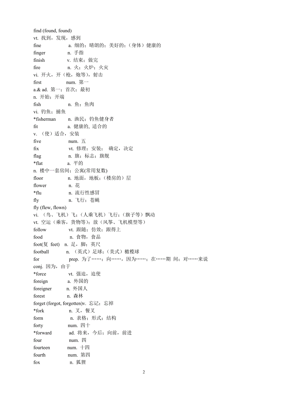 初中英语新课程标准词汇表和初中英语习惯用语和固定搭配(f)_第2页