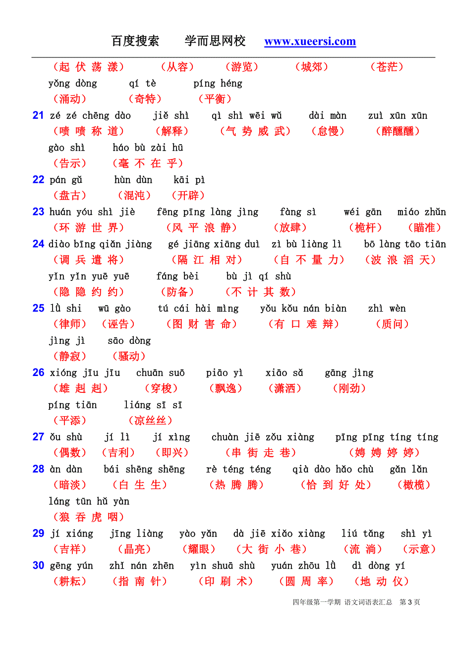 小学语文四年级第一学期课后词语表_第3页