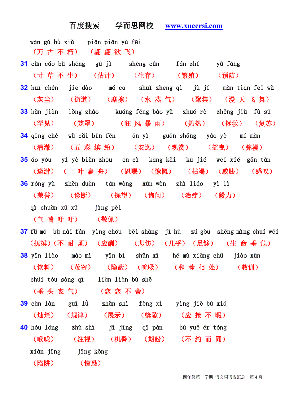 小学语文四年级第一学期课后词语表_第4页