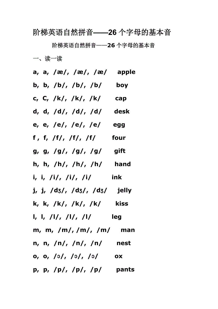 自然拼音法-26个字母的基本音_第1页