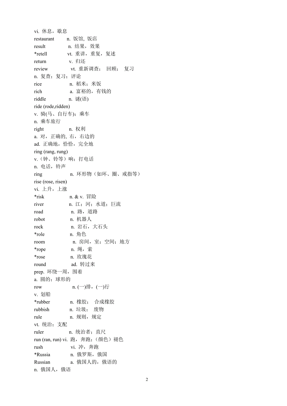 初中英语新课程标准词汇表和初中英语习惯用语和固定搭配(r)_第2页