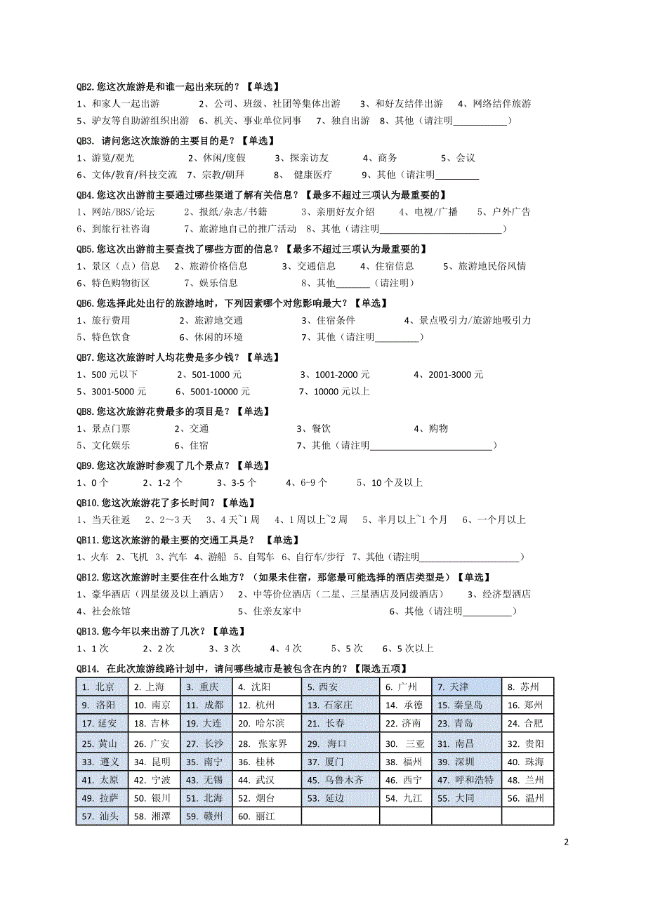 斯达大数据-广西旅游项目问卷-散客_第2页