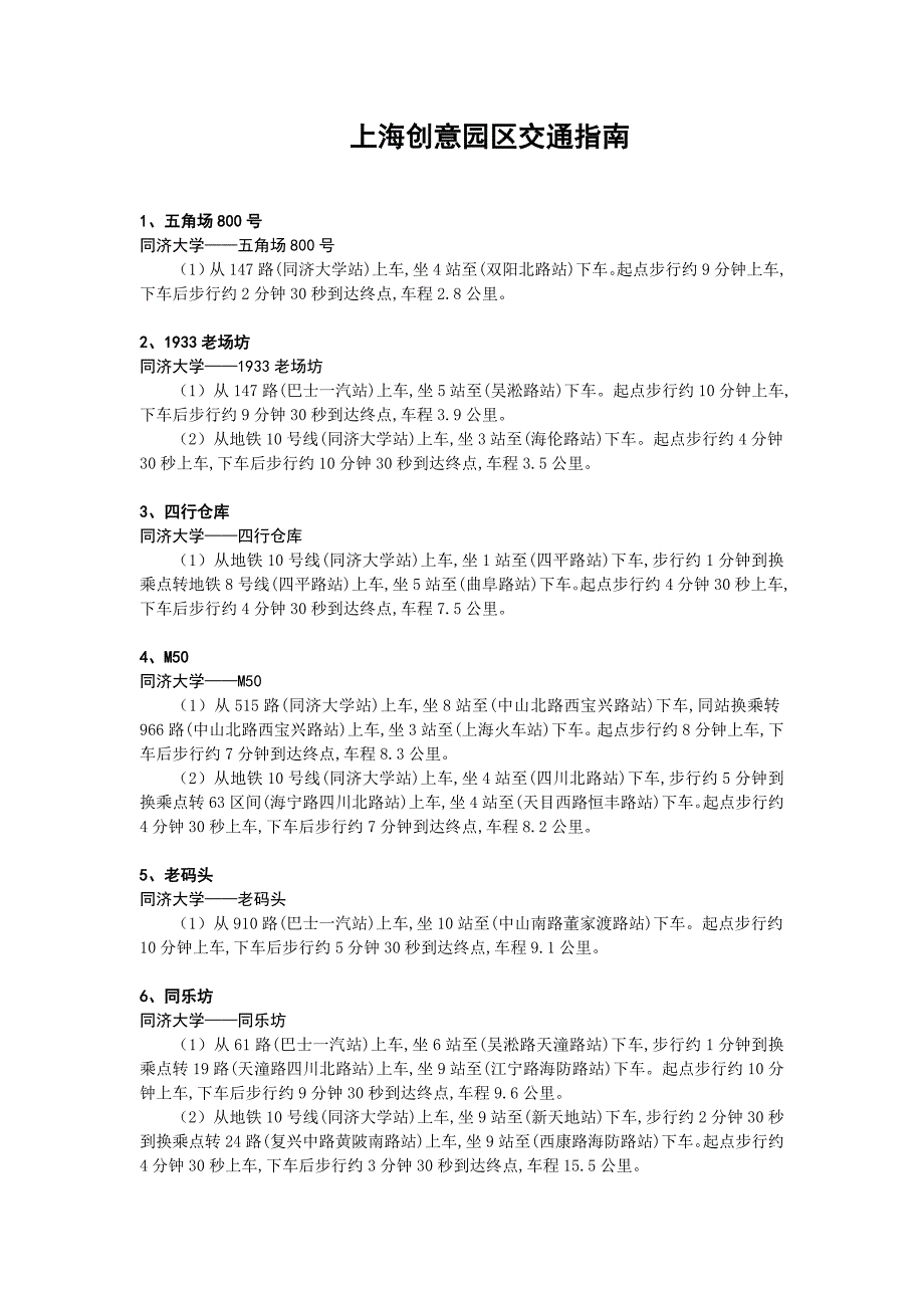 上海创意园区交通指南(12处)_第1页